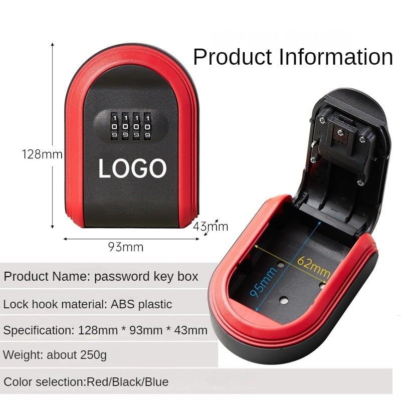 4-Digit Combination Lockbox Wall Mounted Box With Lock And Key Storage ...