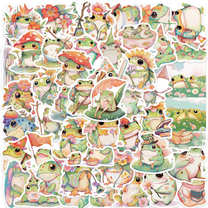 50PCS Cartoon Frog Waterproof Stickers for kids Cute Anima Sticker for ...