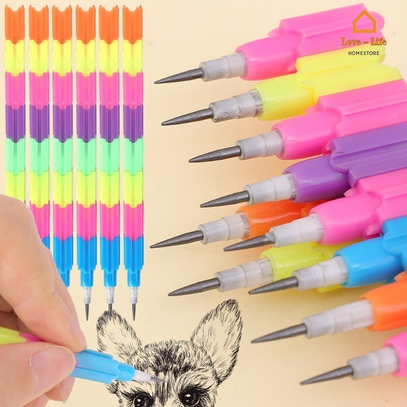 12Pcs/Set Changeable Deformation Plastic Building Pencils - Rainbow ...