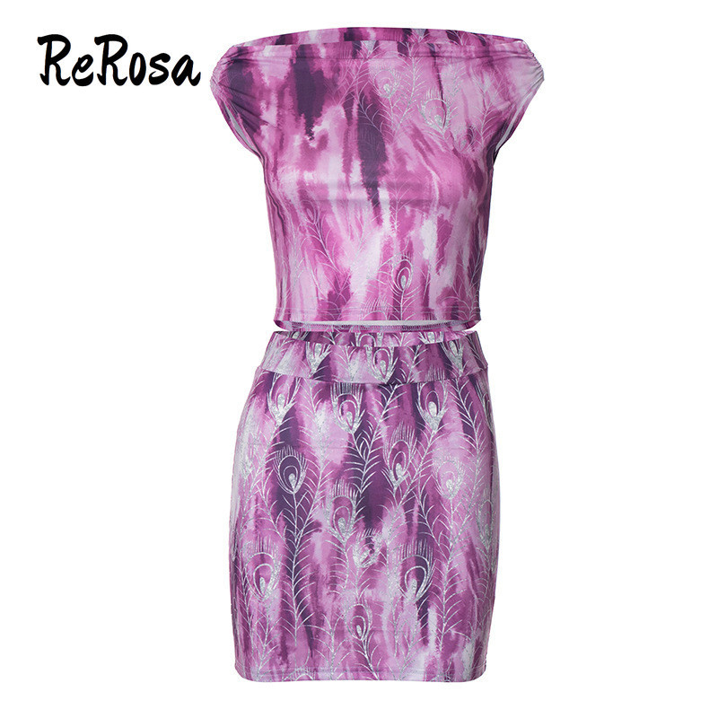 ReRosa Women 2024 Fashion Sexy Print Off Shoulder Slim Fit Short Skirt ...