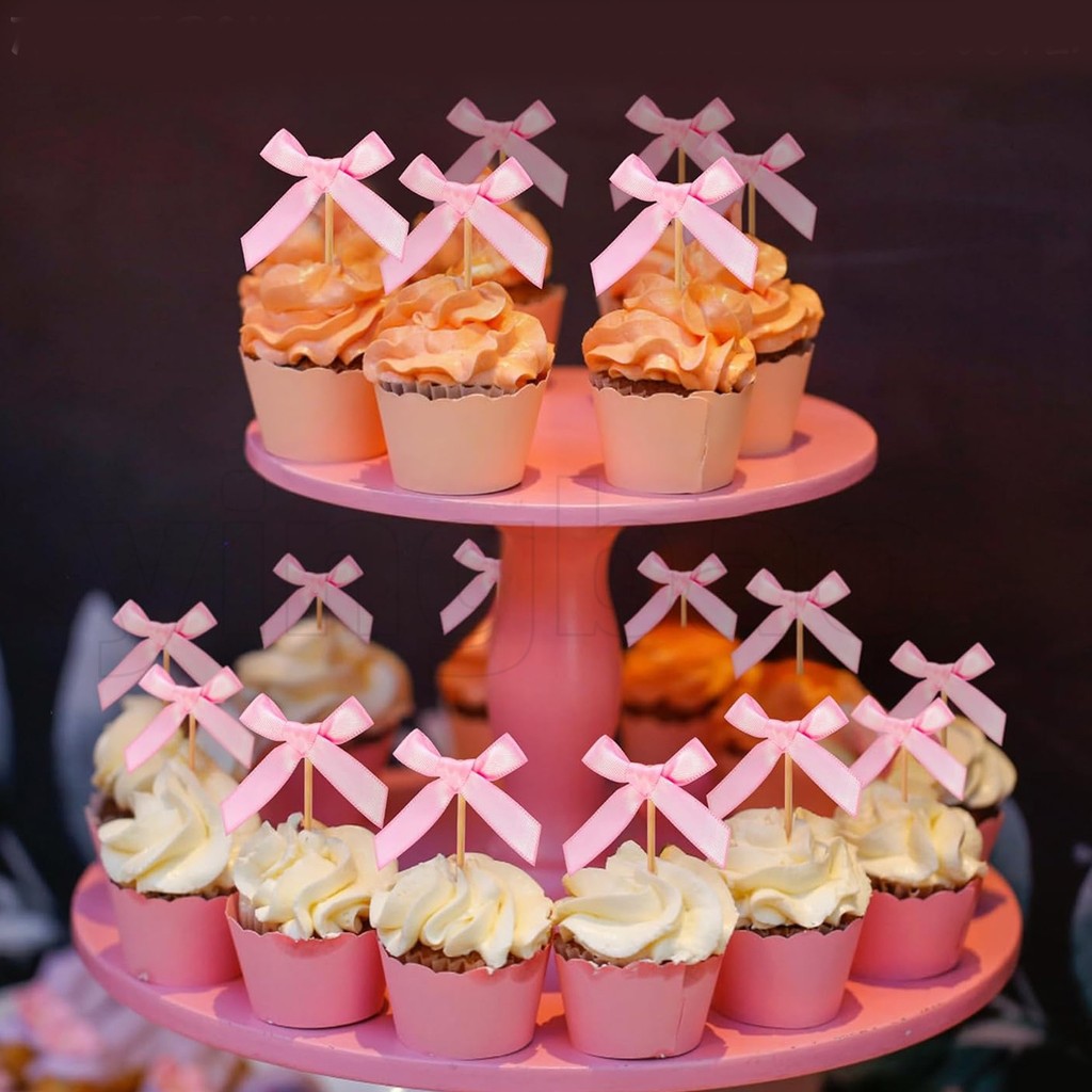 30-Piece Pink Bow Cupcake Toppers – Baby Shower, Birthday, Wedding Decor - View #7
