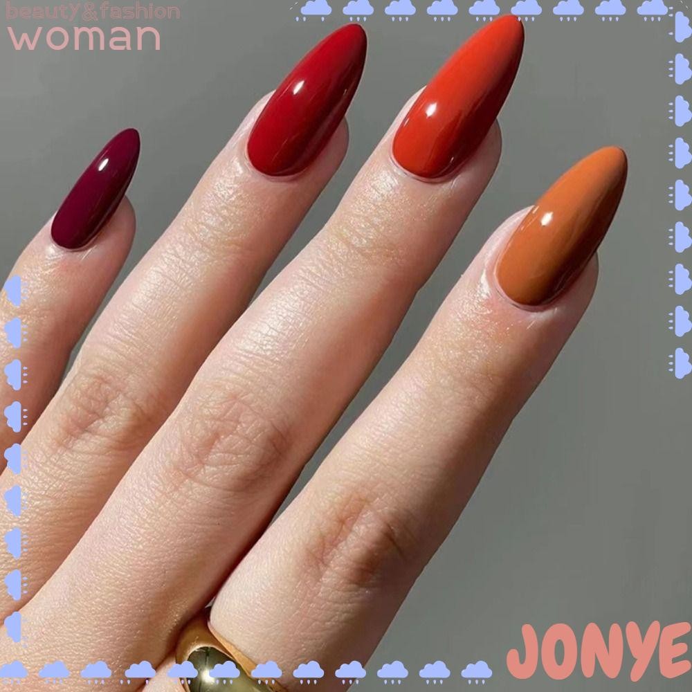 JONYE False Nails, Long Almond French Fake Nials, Manicure Vintage ...