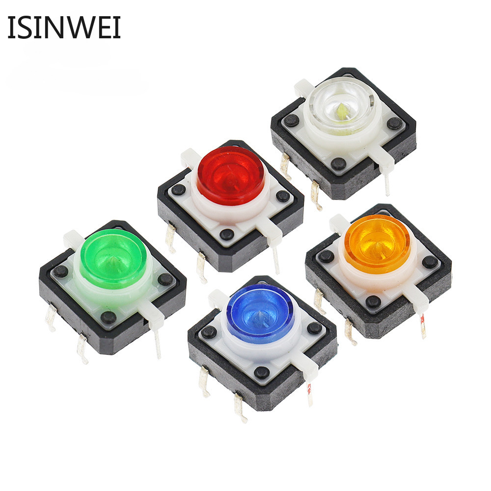 5PCS 5 Color 12X12X7.3 Tactile Push Button Switch Momentary Tact LED
