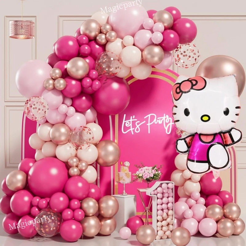 Hello Kitty Balloons Set Rose Gold Pink Garland Arch Kit for Birthday ...