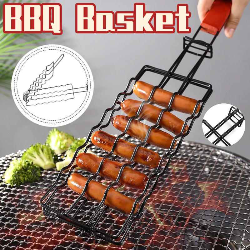 Stainless Steel Hot Dog Bbq Clamp Non-Stick Ham and Sausage Grilling ...