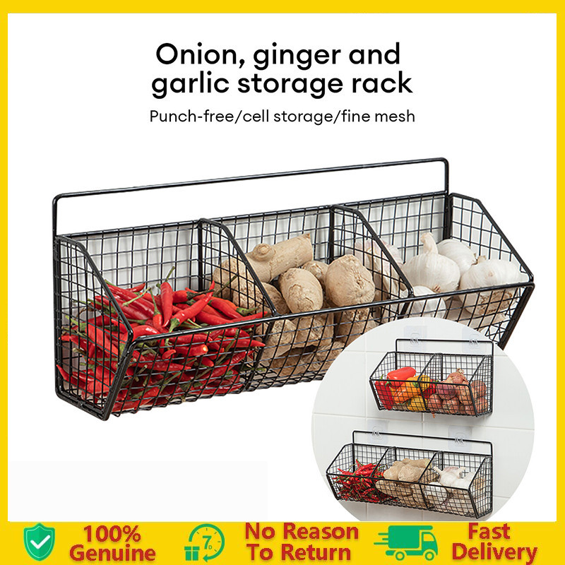 Kitchen Onion Ginger Spice Wall Mounted Storage Rack Bathroom Stainless ...