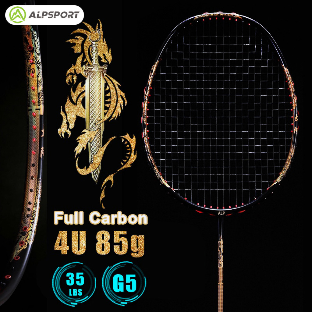 ALP TAJ 4U 82g 35LBS G5 100% Full Carbon Badminton Racket Golden Dragon ...
