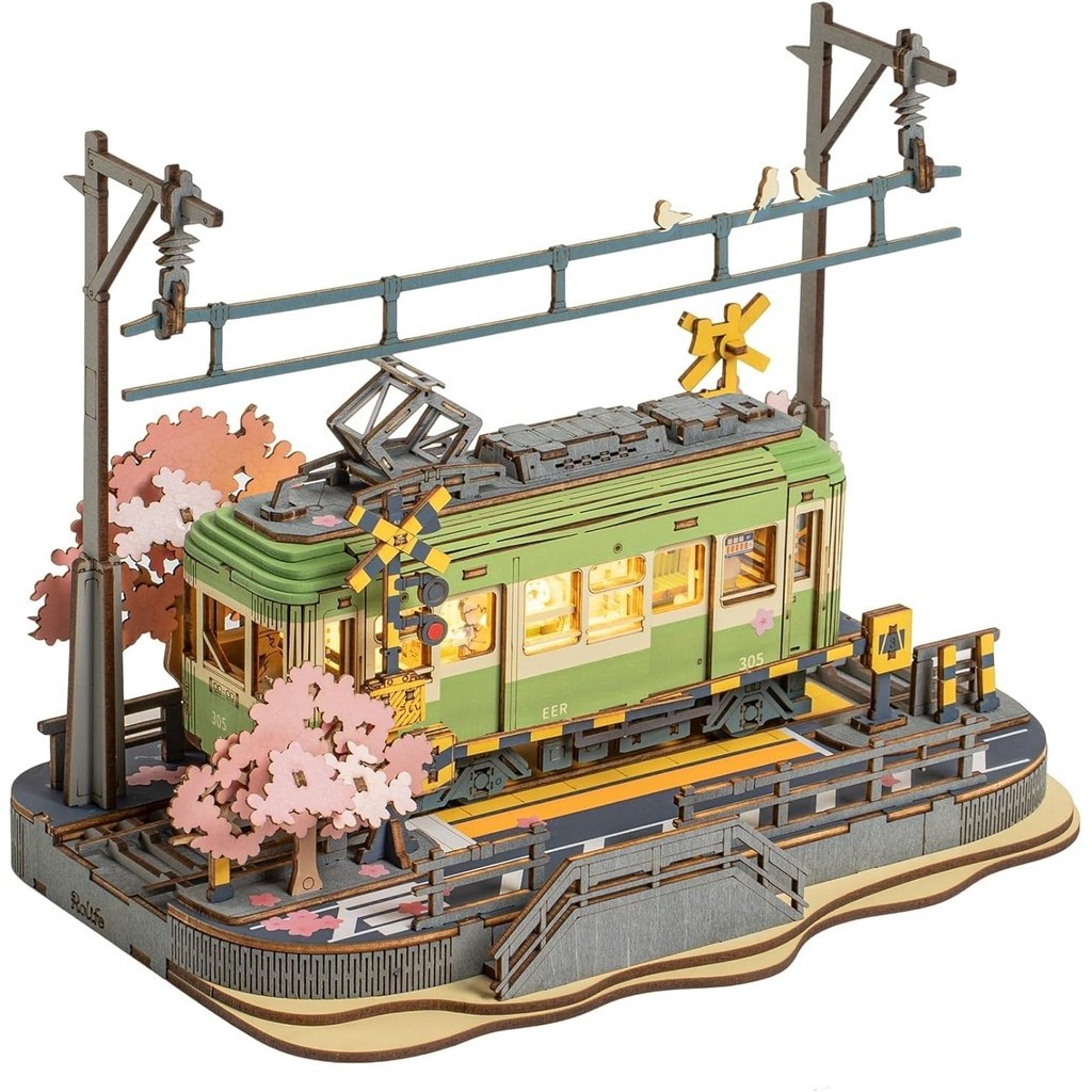 DIY Model Building Toy with LED Light Wooden Craft Kits Diorama Tram ...