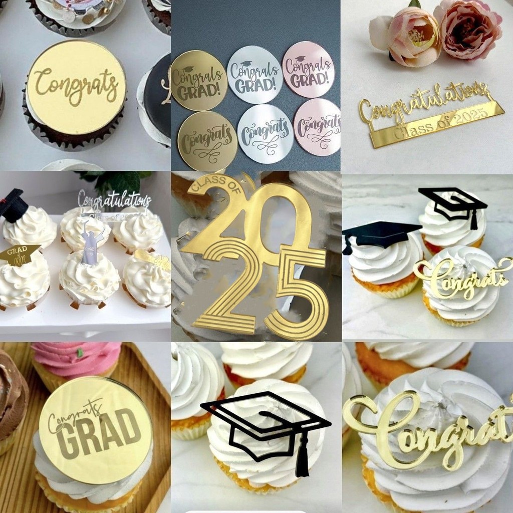 Ins Style Graduation Season Marking Acrylic Cupcake Toppers Round ...