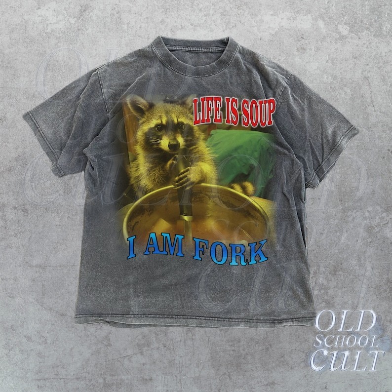 Life Is Soup I Am Fork Vintage 90s Shirt Retro Funny Raccoon Tshirt ...