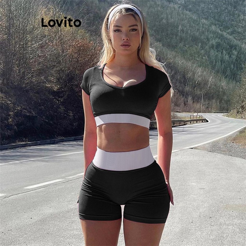 Lovito Women Sporty Plain Structure Line Sports Set Lnl60322 Shopee