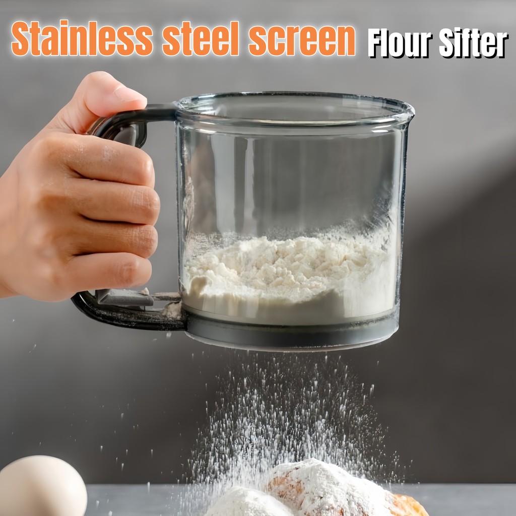 Flour Sifter Stainless Steel Sifter One Hand Press Crank Powdered Sugar ...