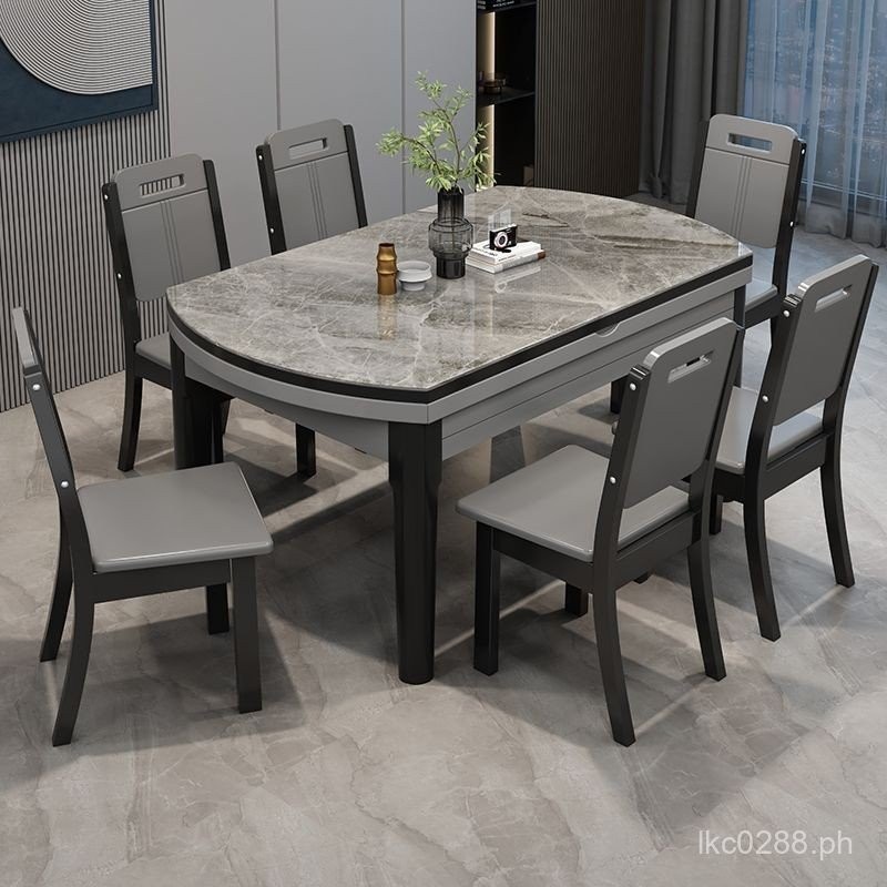 Home Folding Rock Slab Dining Table and Chairs Round Table Modern ...