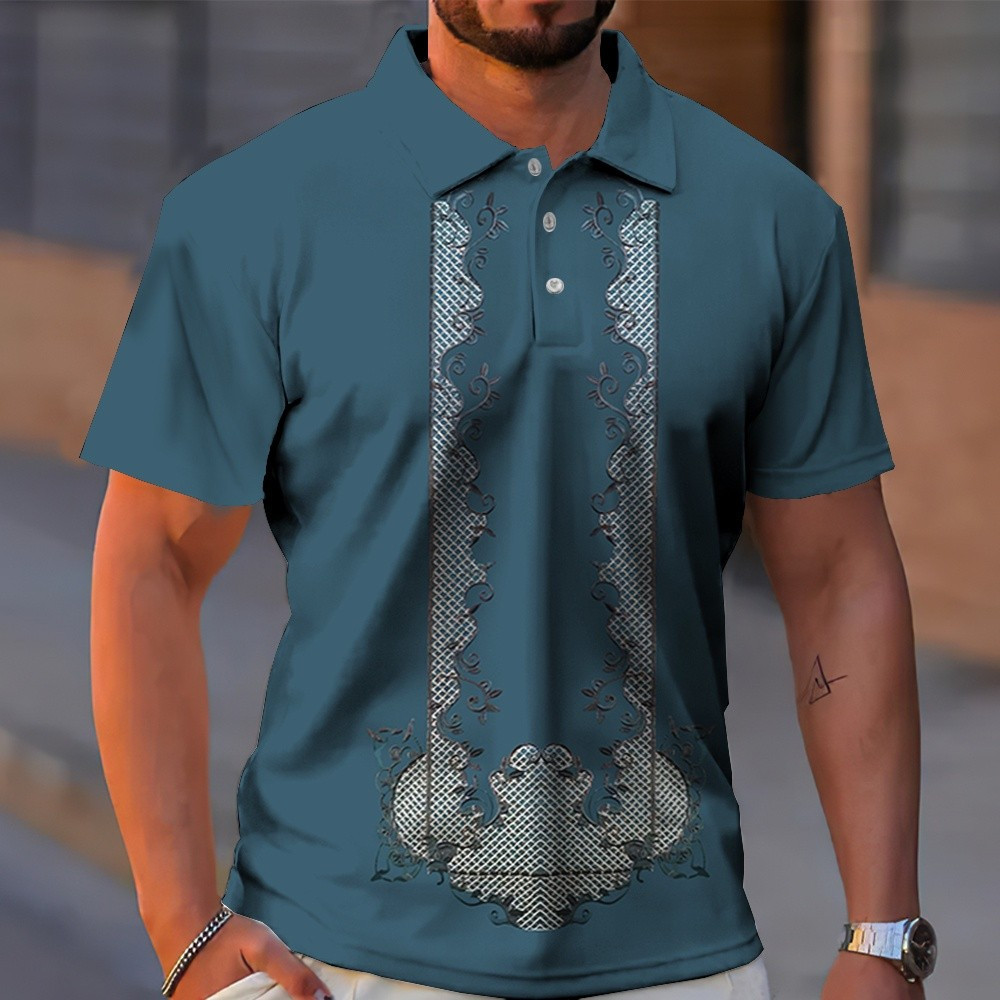 2025 Ethnic Style Men's Short Sleeve Retro Traditional 3D Pattern ...