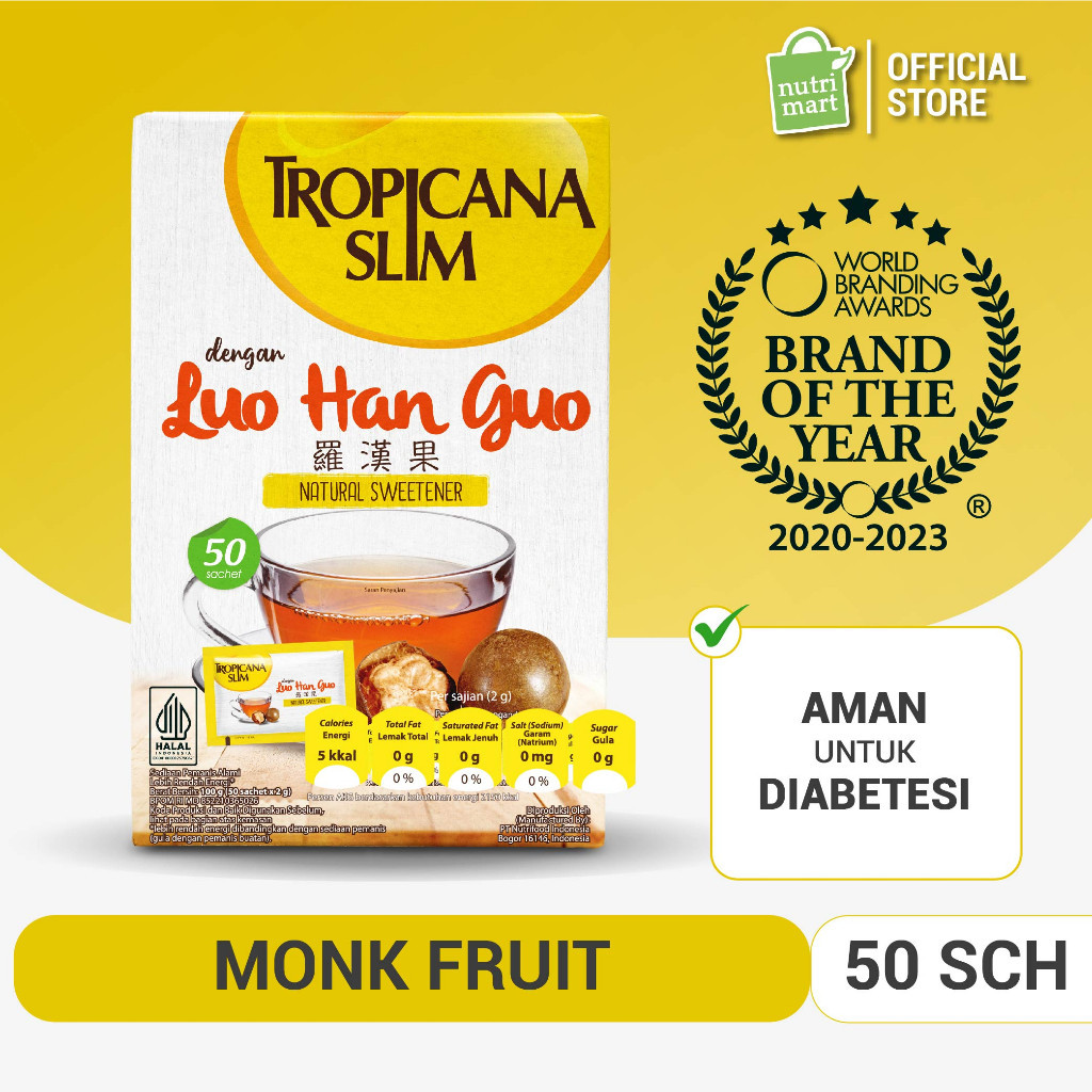 Tropicana Slim Sweetener Luo Han Guo 50 sachets - Natural Sweetener for ...