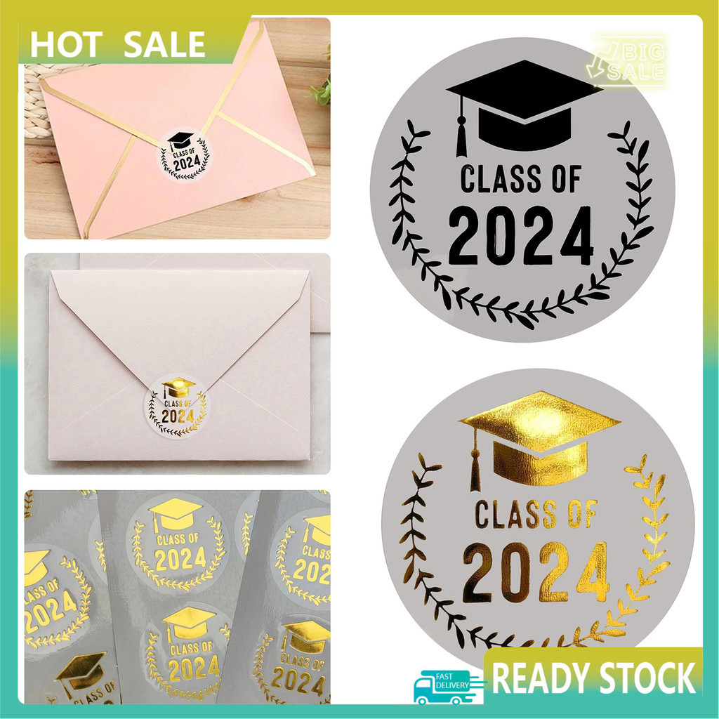 Linokh 100Pcs Graduation Stickers Transparent Gold Foil Envelope Seals ...