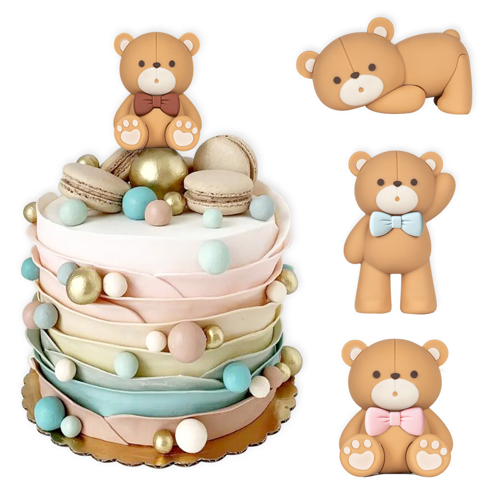 5-9cm Teddy Bear Cake Topper Decorations Brown Pink Blue Baby Shower ...