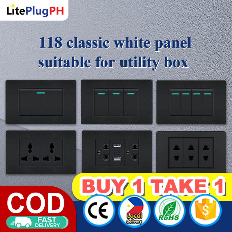 LP 【BUY 1 TAKE 1】 Wall Switch Light Black Outlet Wide Series Universal ...
