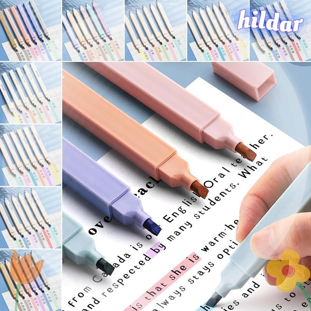 HILDAR 6Pcs/Set Pastel Highlighters, Soft Tip Drawing Highlighters Pens