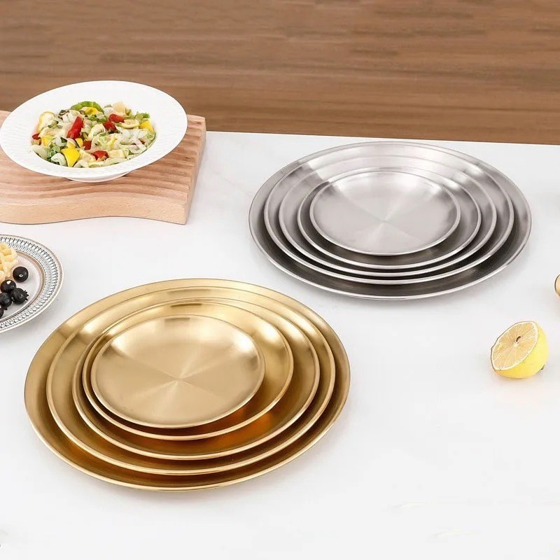 304 Stainless Steel Disc Gold Tray Western Steak Round Tray Dinner ...