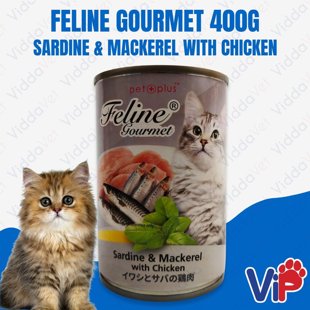 Curated visual reference: Cat Food Made With Fresh Sardines Reference: Feline Sardine Mackerel Chicken Feast 400G Cat Canned Food