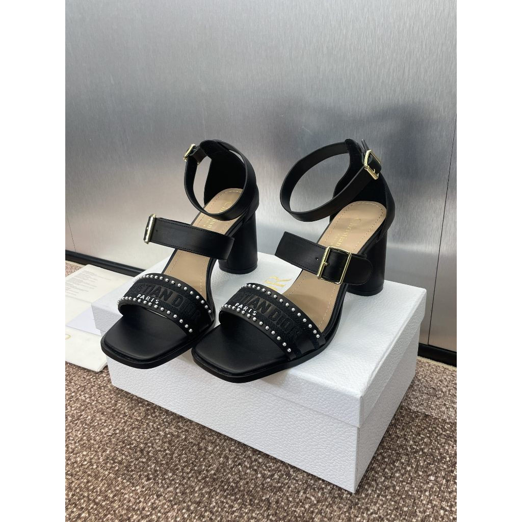 Dior 2025 Electric Rivets Embroidered Block Heel High Heel Sandals ...
