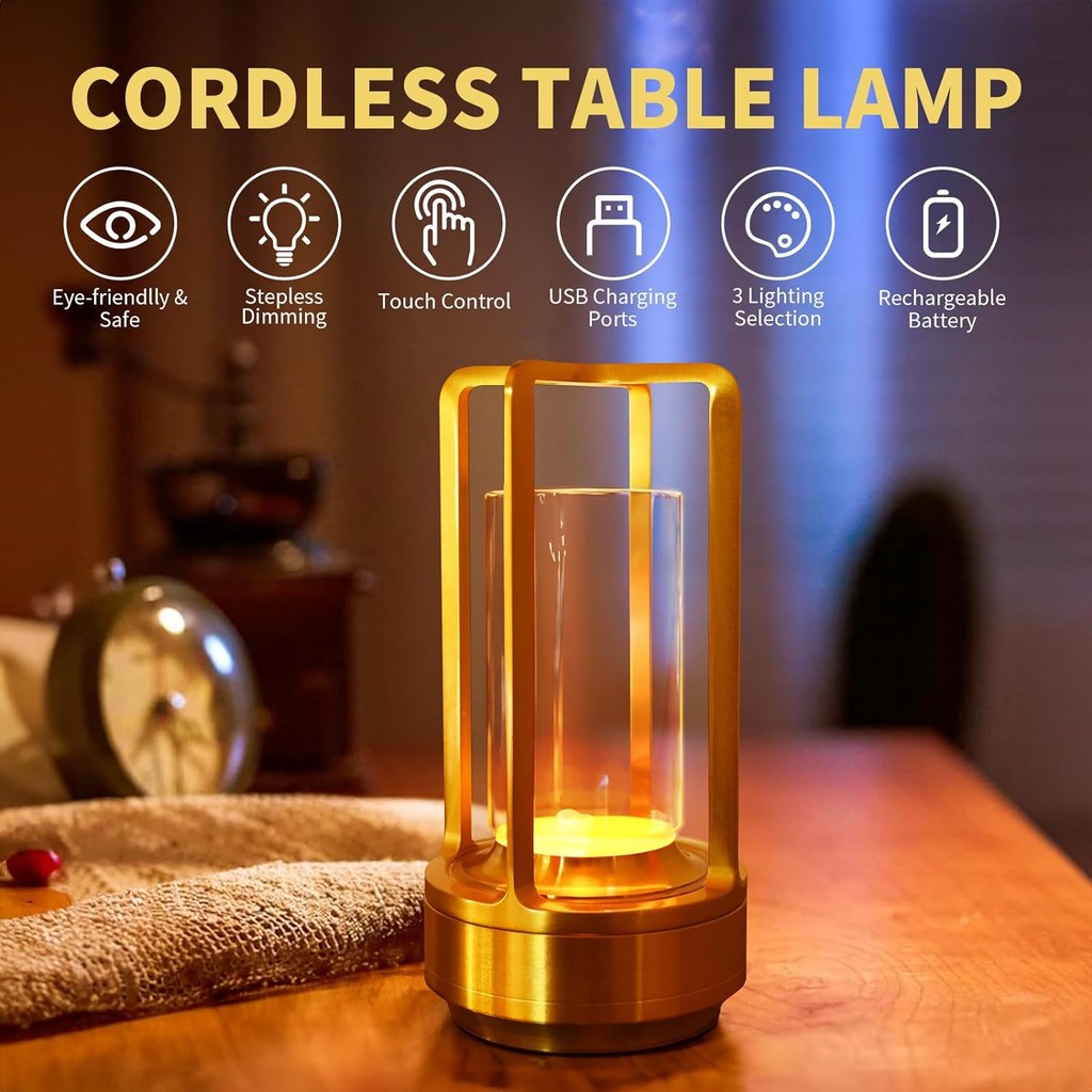 portable LED Cordless Table Lamp Retro Bar Metal Desk Lamps Restaurant ...
