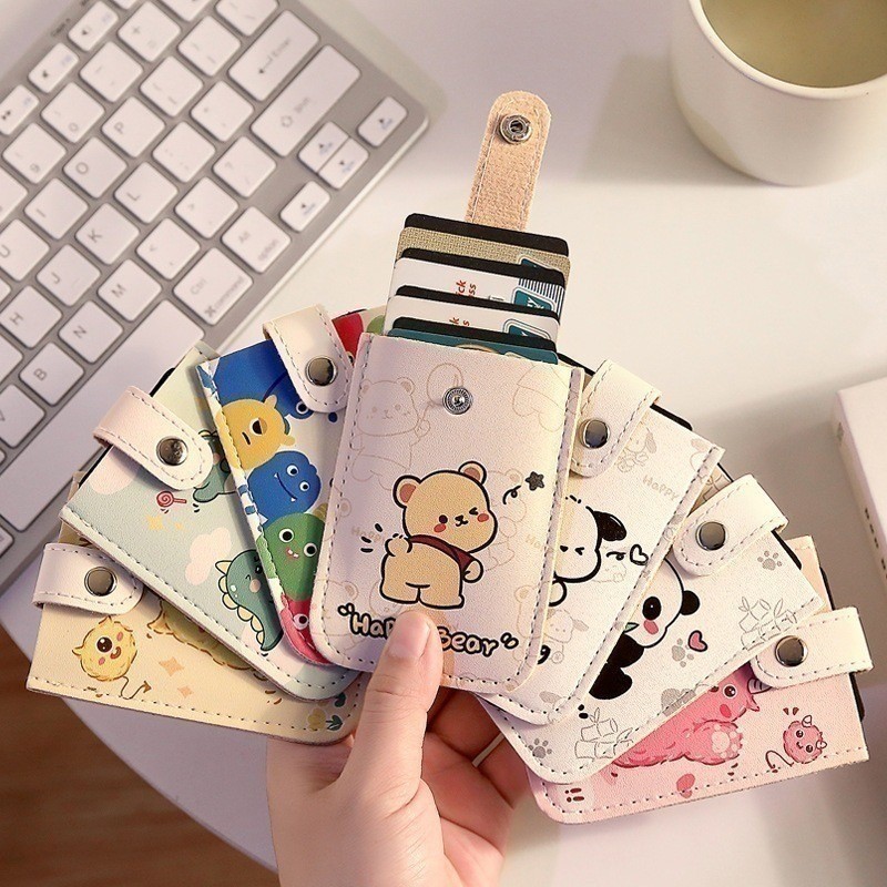 Sanrio Pull-out ID Cards Holder Cartoon Kuromi Winnie Bear Big Capacity ...