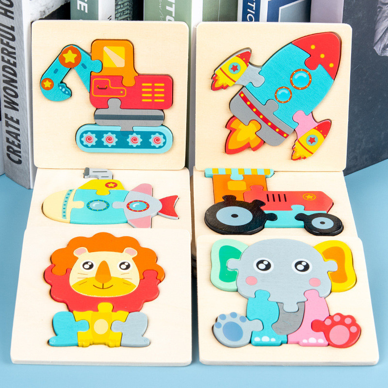 12 pieces♥ Wooden Jigsaw 3D Puzzle Board Animal Vehicle Puzzles for ...