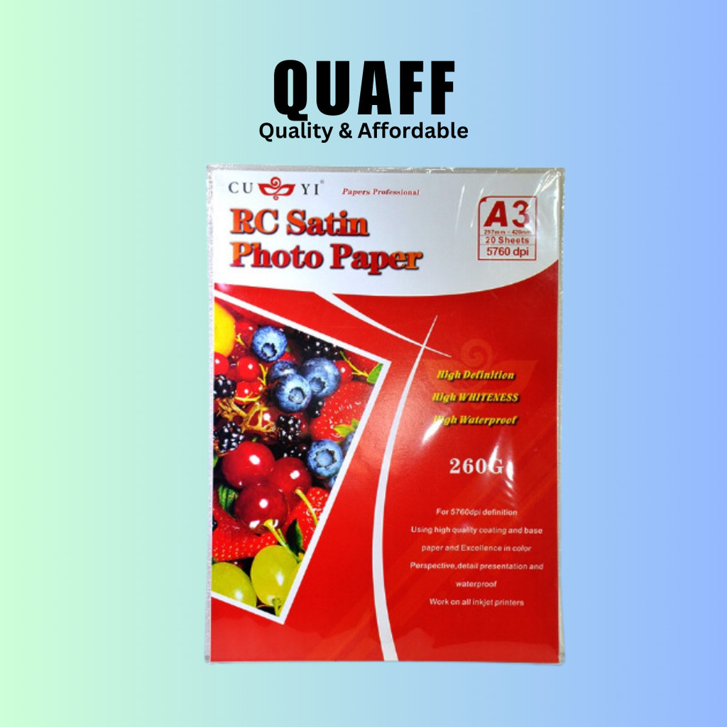 CUYI A3 RC Rough Satin Photo Paper W/ Backprint 260GSM for Inkjet (20 ...