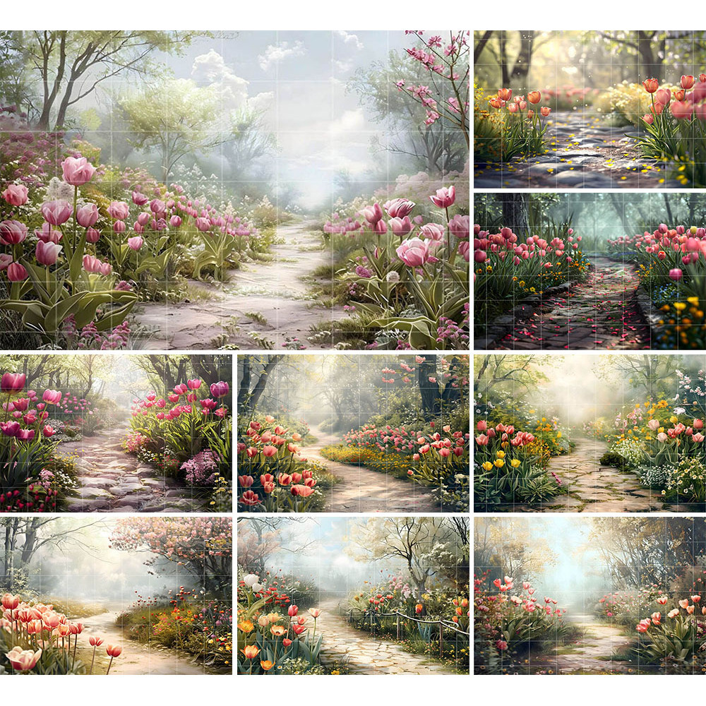 Photography Background Scenic Tulip Flowers Path Landscape Kids Adult ...