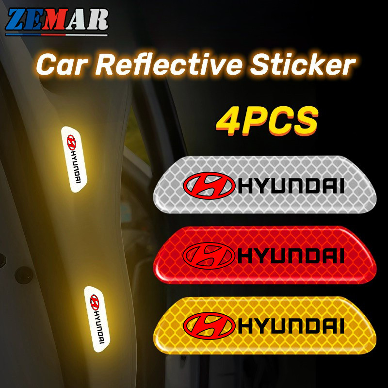 4Pcs Hyundai Car Door Reflective Sticker Scratch Protection Sticker ...