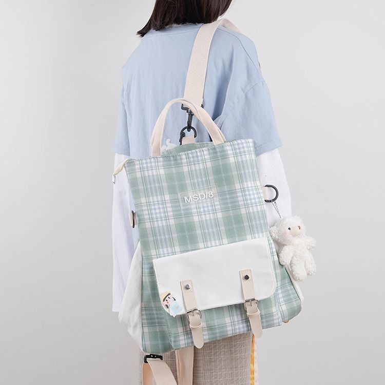 Original Niche Design Checkered Literary Backpack Backpack OneShoulder