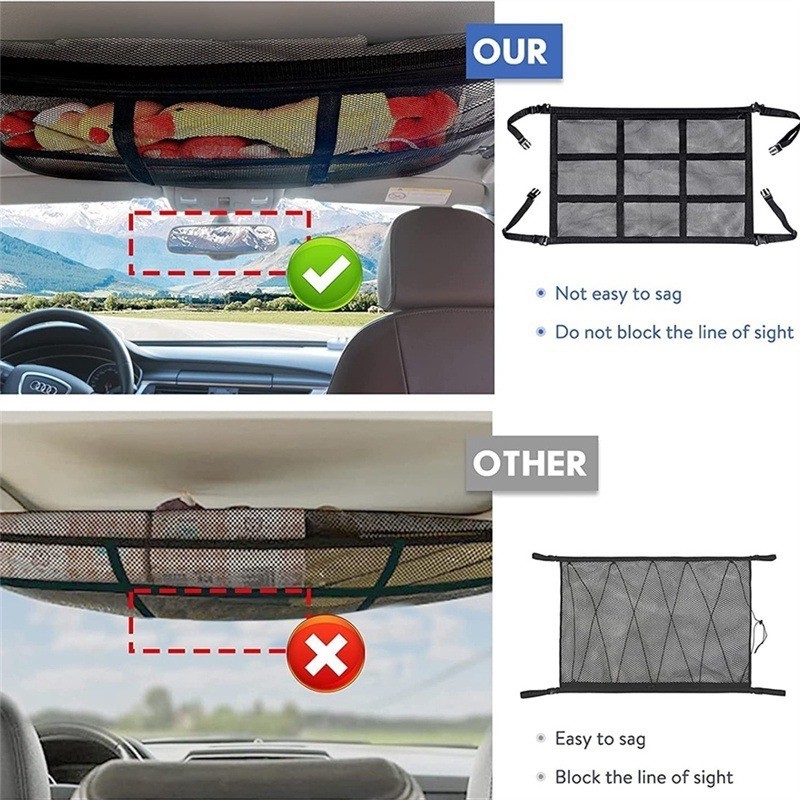 80*55 Car Ceiling Mesh Storage Bag Net 18 Grids Car Ceiling Mesh Cargo ...