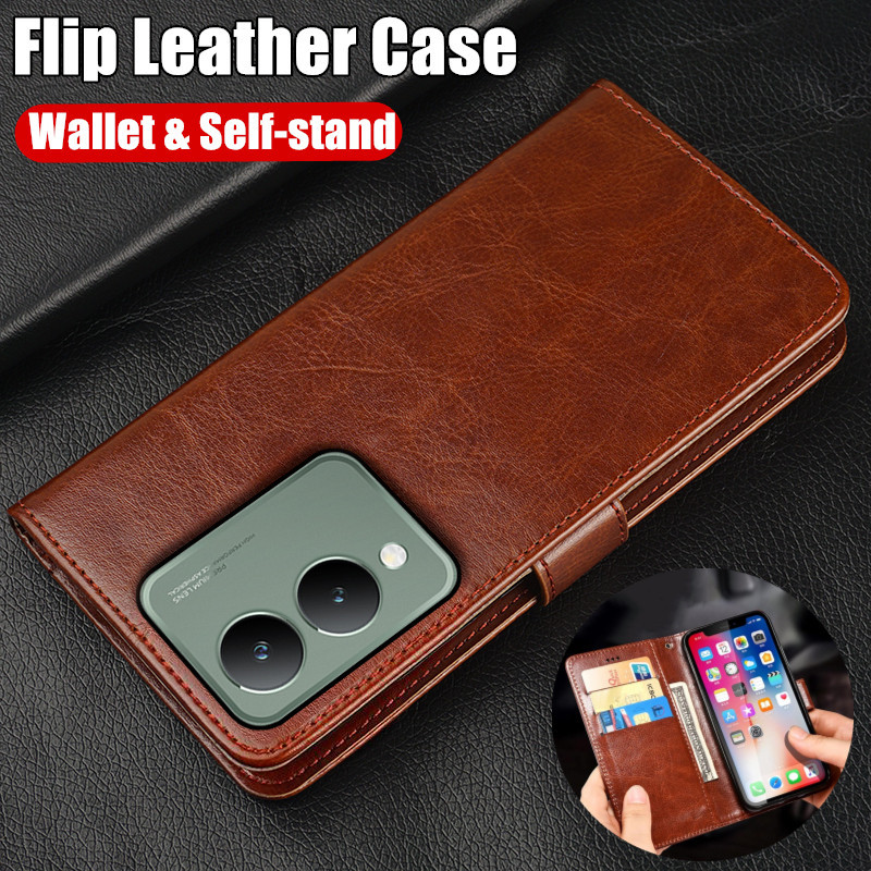 For Vivo Y17s V2310 Classic Premium Leather Flip Folio Wallet Case with ...