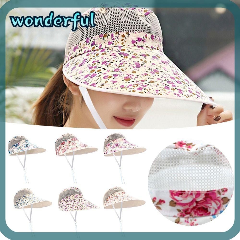 WONDER Summer Sun Hats, Wide Brim Korean Style Women Visor Hat, Simple ...