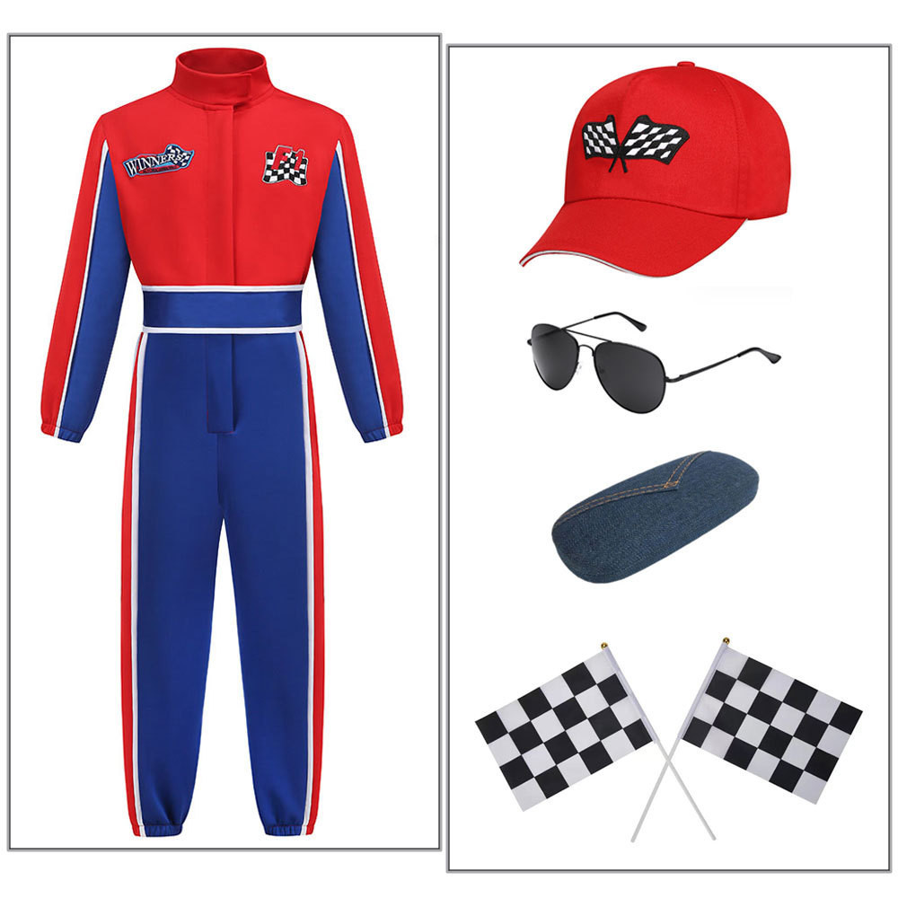 Boys Racer Cosplay Costume Red Blue Race Car Driver Career Competition ...