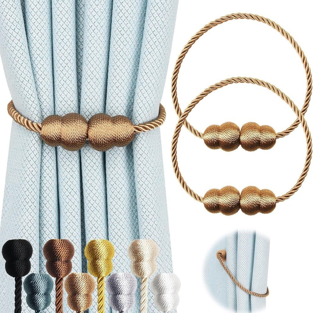 thumbnail image 2 of BEL AVENIR Magnetic Curtain Tiebacks – Pair Of Woven Rope Clips With Magnets 2 of 2