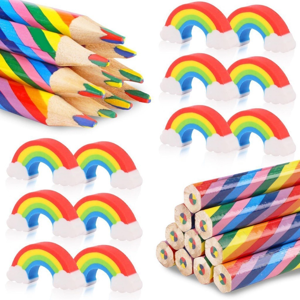 Cute Wood Children's Rainbow Pencil Set with Four Colors in One ...