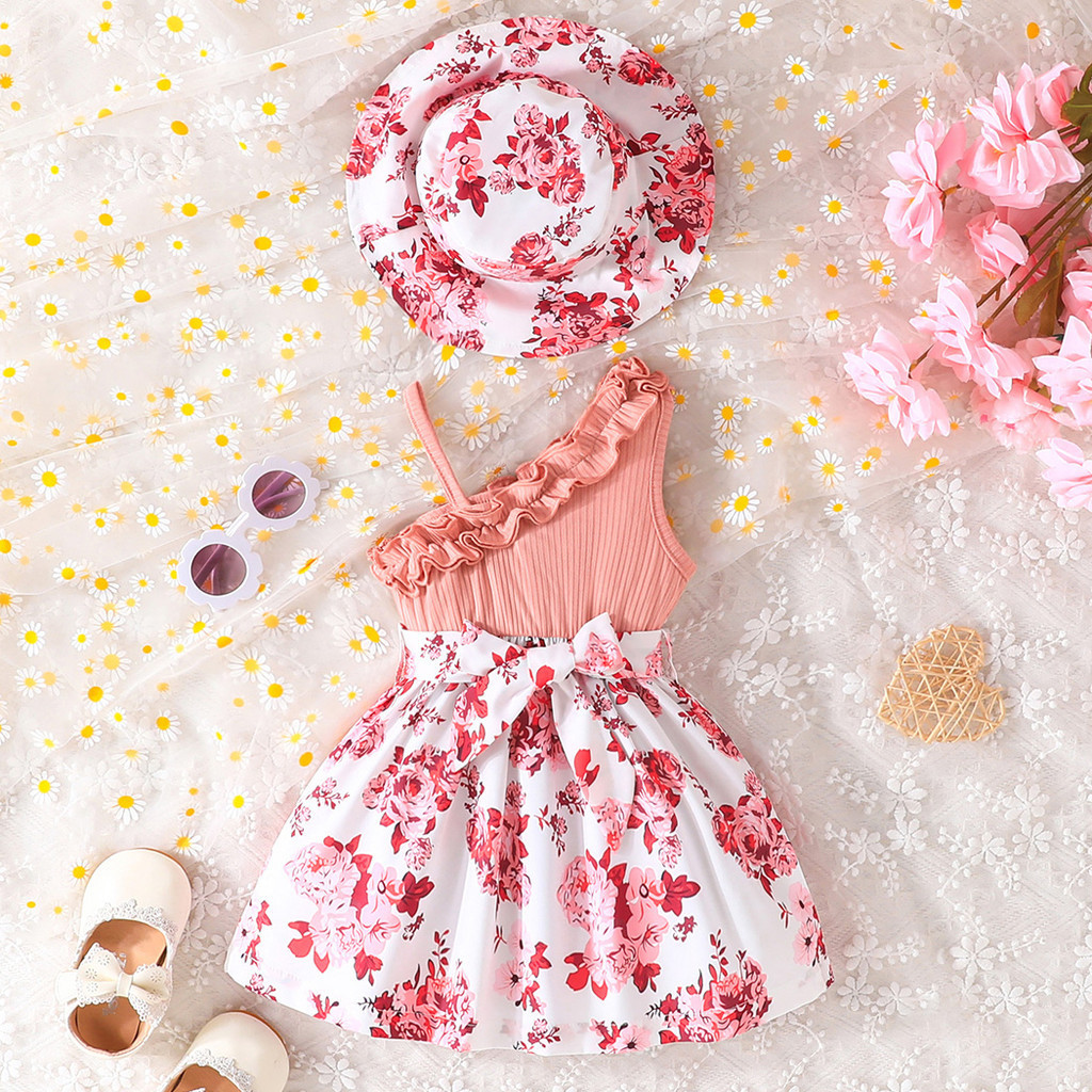 Set Dress For Kids 6 Months 3 Years old Birthday Cute Floral Suspenders Princess Dresses With Hat Ootd For Baby Girl Shopee Philippines