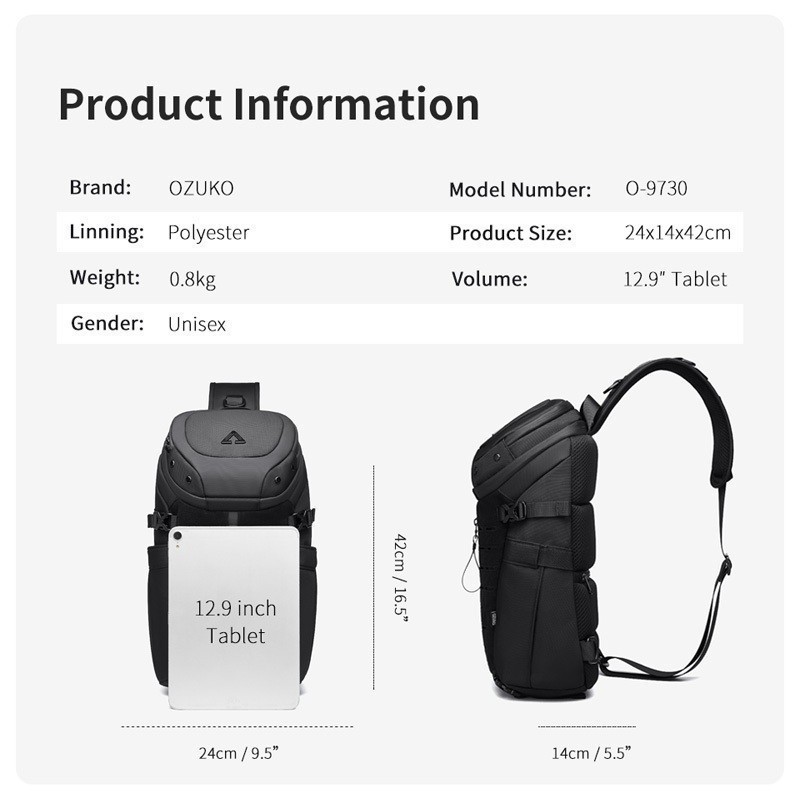 （COD）Ozuko Men's Chest Bag Sports Waterproof Crossbody Bag Multi ...