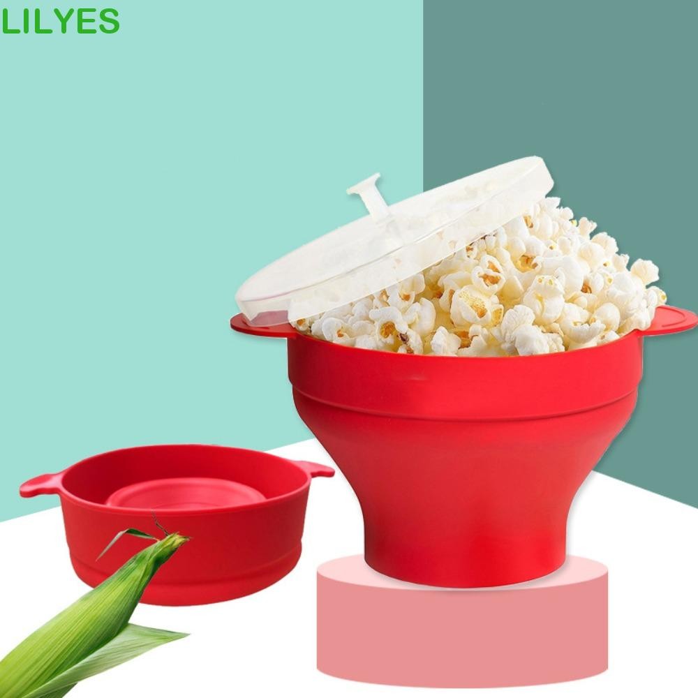 LILYES Microwave Popcorn Bowl Bucket, Silicone Red Popcorn Maker with ...