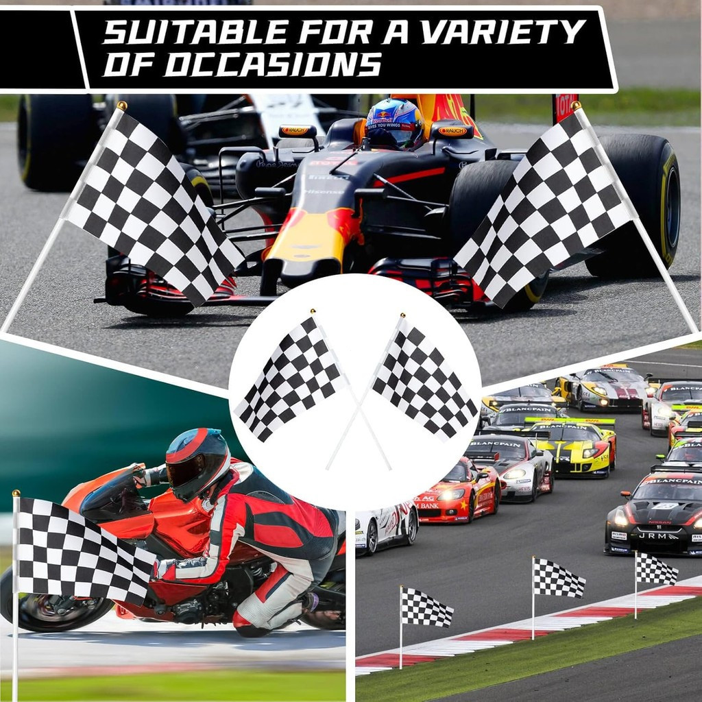 14x21cm Checkered Black and White Racing Stick Flag Small Mini Hand ...