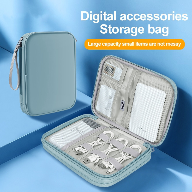 Portable double-layer PU leather waterproof digital travel bag ...