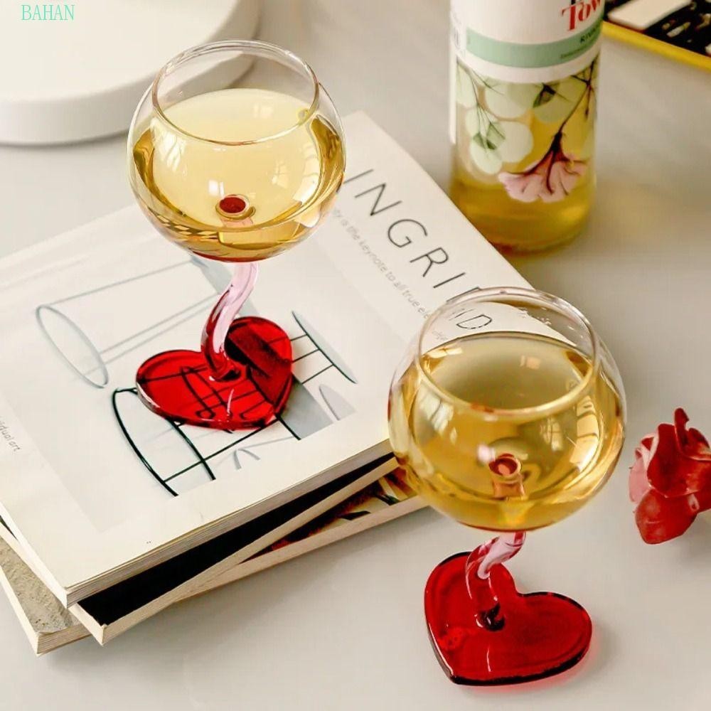 BAHAN Glass Cup, Colorful Glass Heart Bottom Wine Glasses, Glassware ...