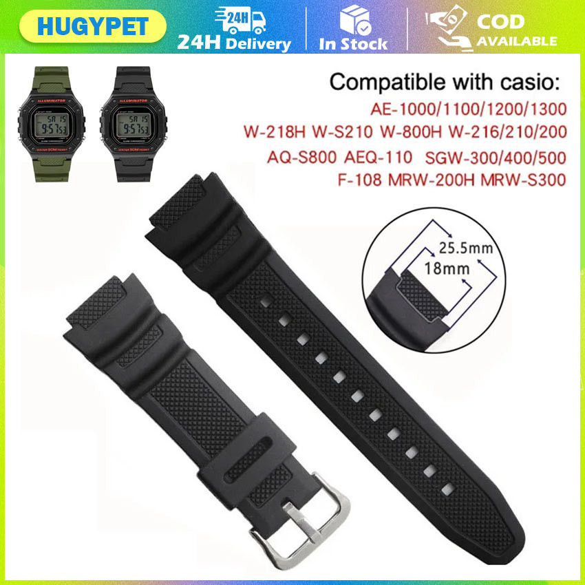 18mm Watch Strap Rubber Pin Buckle for Casio AE-1000w AQ-S810W SGW-400H ...