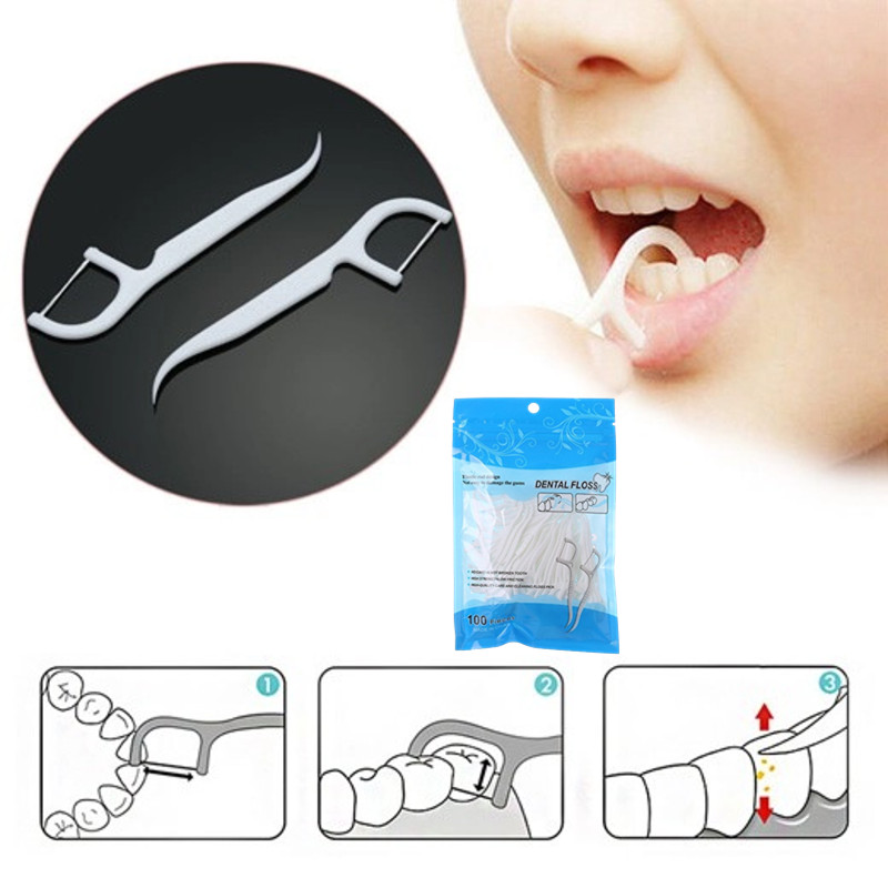 100pcs Dental Floss Pick Teeth Stick Disposable Interdental Brush Oral ...