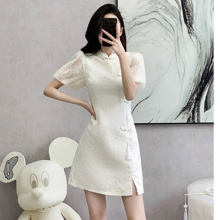 Hawlife Korean White Elegant Puff Sleeve Midi Dress 56 | Shopee Philippines