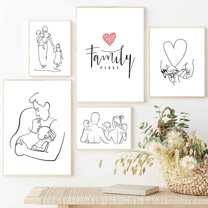 Abstract Family Style Art Line Canvas Painting Prints Simple Wall ...