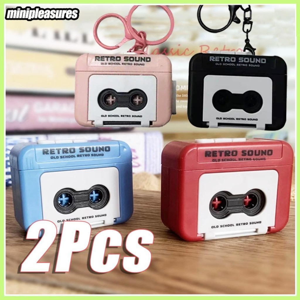 2Pcs Retro Tape Recorder Keychain With Sound Music Player Bag Pendants ...